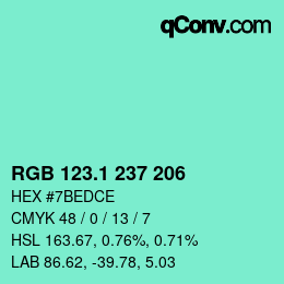 カラーコード: RGB 123.1 237 206 | qconv.com