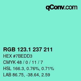 カラーコード: RGB 123.1 237 211 | qconv.com