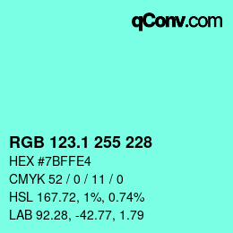 カラーコード: RGB 123.1 255 228 | qconv.com
