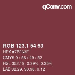 カラーコード: RGB 123.1 54 63 | qconv.com