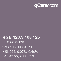 カラーコード: RGB 123.3 108 125 | qconv.com