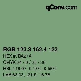 カラーコード: RGB 123.3 162.4 122 | qconv.com