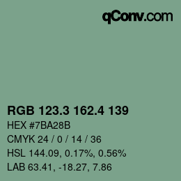 カラーコード: RGB 123.3 162.4 139 | qconv.com