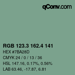カラーコード: RGB 123.3 162.4 141 | qconv.com