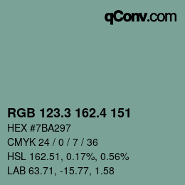 カラーコード: RGB 123.3 162.4 151 | qconv.com