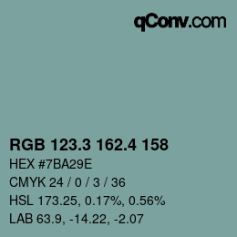 カラーコード: RGB 123.3 162.4 158 | qconv.com