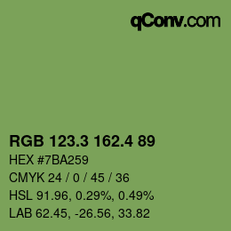 カラーコード: RGB 123.3 162.4 89 | qconv.com
