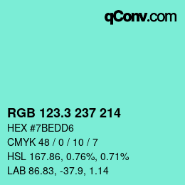 カラーコード: RGB 123.3 237 214 | qconv.com