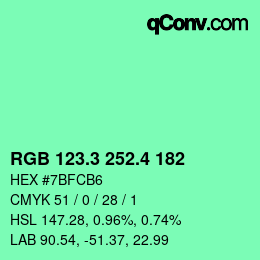 カラーコード: RGB 123.3 252.4 182 | qconv.com