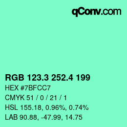 カラーコード: RGB 123.3 252.4 199 | qconv.com
