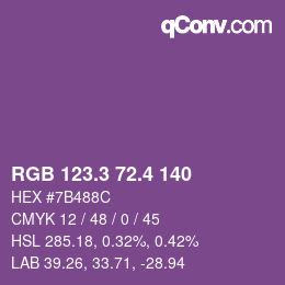 カラーコード: RGB 123.3 72.4 140 | qconv.com