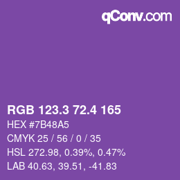 カラーコード: RGB 123.3 72.4 165 | qconv.com