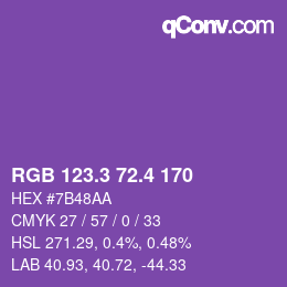 カラーコード: RGB 123.3 72.4 170 | qconv.com