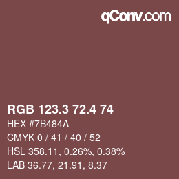 カラーコード: RGB 123.3 72.4 74 | qconv.com