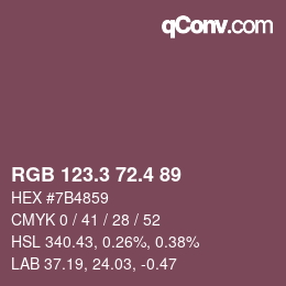 カラーコード: RGB 123.3 72.4 89 | qconv.com