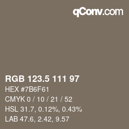Color code: RGB 123.5 111 97 | qconv.com