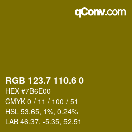 カラーコード: RGB 123.7 110.6 0 | qconv.com