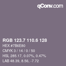 カラーコード: RGB 123.7 110.6 128 | qconv.com