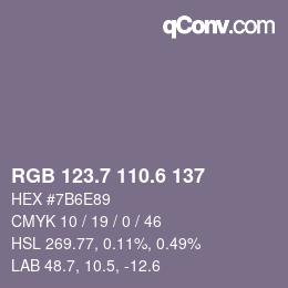 カラーコード: RGB 123.7 110.6 137 | qconv.com