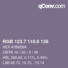カラーコード: RGB 123.7 110.6 138 | qconv.com