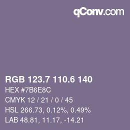 カラーコード: RGB 123.7 110.6 140 | qconv.com