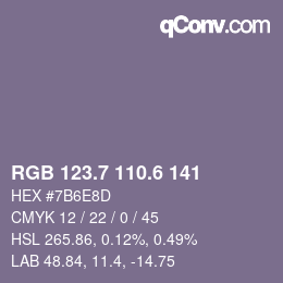 カラーコード: RGB 123.7 110.6 141 | qconv.com
