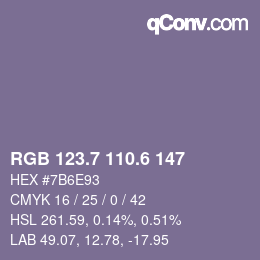 カラーコード: RGB 123.7 110.6 147 | qconv.com