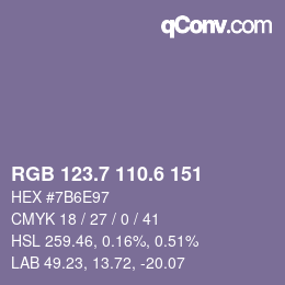 カラーコード: RGB 123.7 110.6 151 | qconv.com