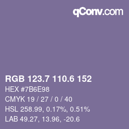 カラーコード: RGB 123.7 110.6 152 | qconv.com