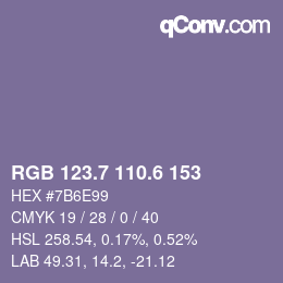 カラーコード: RGB 123.7 110.6 153 | qconv.com