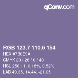 カラーコード: RGB 123.7 110.6 154 | qconv.com