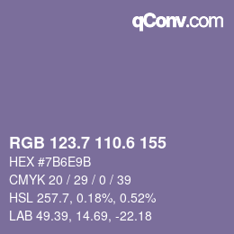 カラーコード: RGB 123.7 110.6 155 | qconv.com