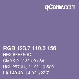 カラーコード: RGB 123.7 110.6 156 | qconv.com