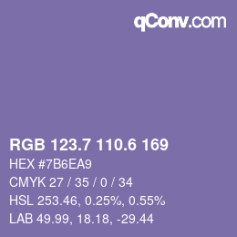カラーコード: RGB 123.7 110.6 169 | qconv.com