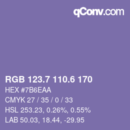 カラーコード: RGB 123.7 110.6 170 | qconv.com