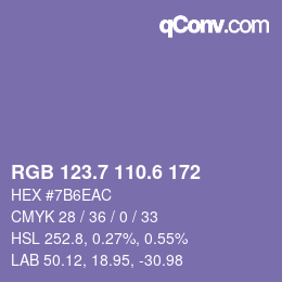 カラーコード: RGB 123.7 110.6 172 | qconv.com