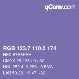 カラーコード: RGB 123.7 110.6 174 | qconv.com