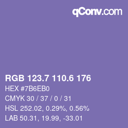 カラーコード: RGB 123.7 110.6 176 | qconv.com