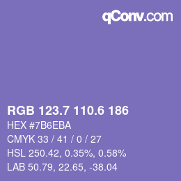 カラーコード: RGB 123.7 110.6 186 | qconv.com