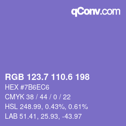 カラーコード: RGB 123.7 110.6 198 | qconv.com