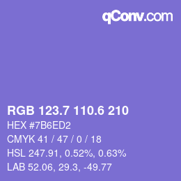 カラーコード: RGB 123.7 110.6 210 | qconv.com