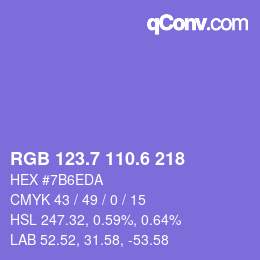 カラーコード: RGB 123.7 110.6 218 | qconv.com
