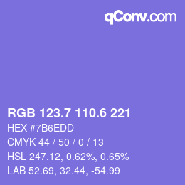 カラーコード: RGB 123.7 110.6 221 | qconv.com