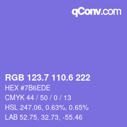 カラーコード: RGB 123.7 110.6 222 | qconv.com