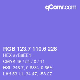 カラーコード: RGB 123.7 110.6 228 | qconv.com
