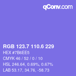 カラーコード: RGB 123.7 110.6 229 | qconv.com