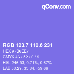 カラーコード: RGB 123.7 110.6 231 | qconv.com