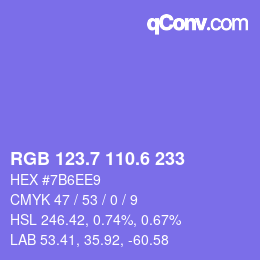 カラーコード: RGB 123.7 110.6 233 | qconv.com