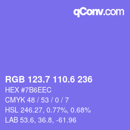 カラーコード: RGB 123.7 110.6 236 | qconv.com