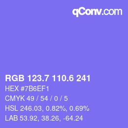 カラーコード: RGB 123.7 110.6 241 | qconv.com